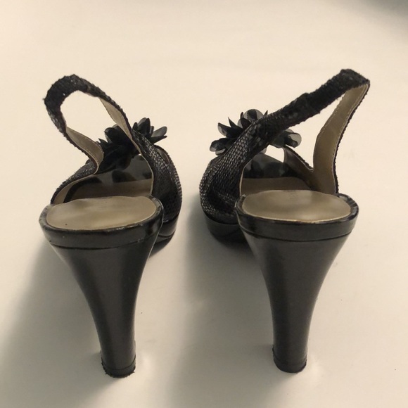 Karen Scott Bethe Black Patent Leather Slingback Peep Toe Heels - Picture 8 of 10